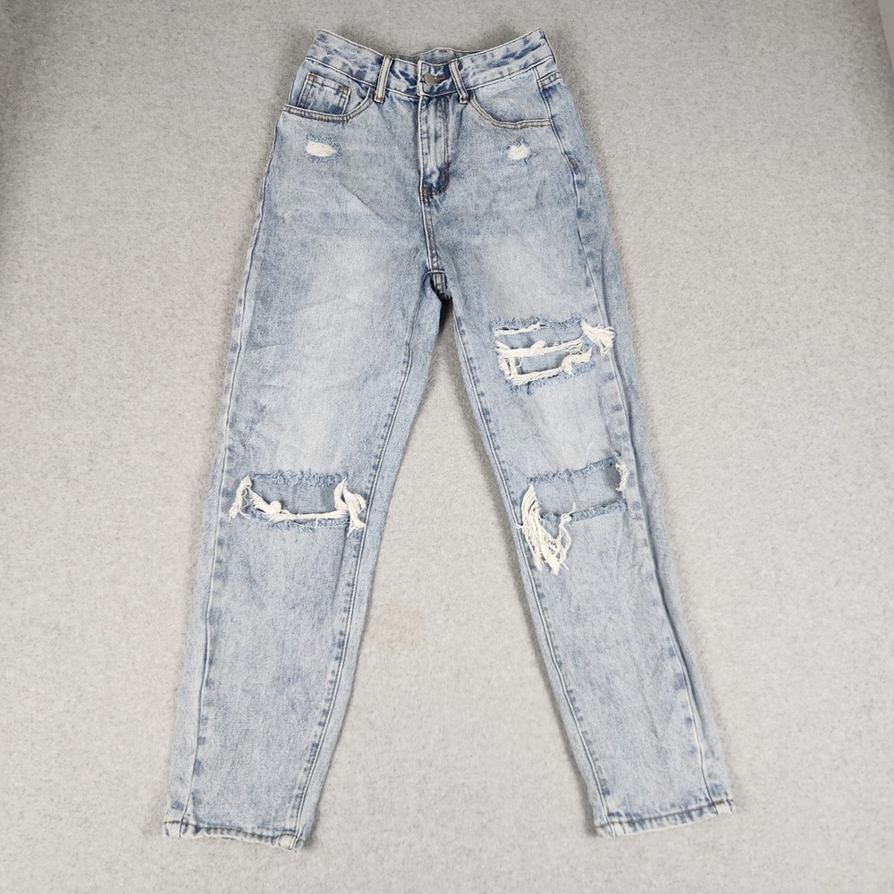 SHEIN Jeans Womens XS/2 Blue Denim Medium Wash High Rise Distressed Straight Leg
